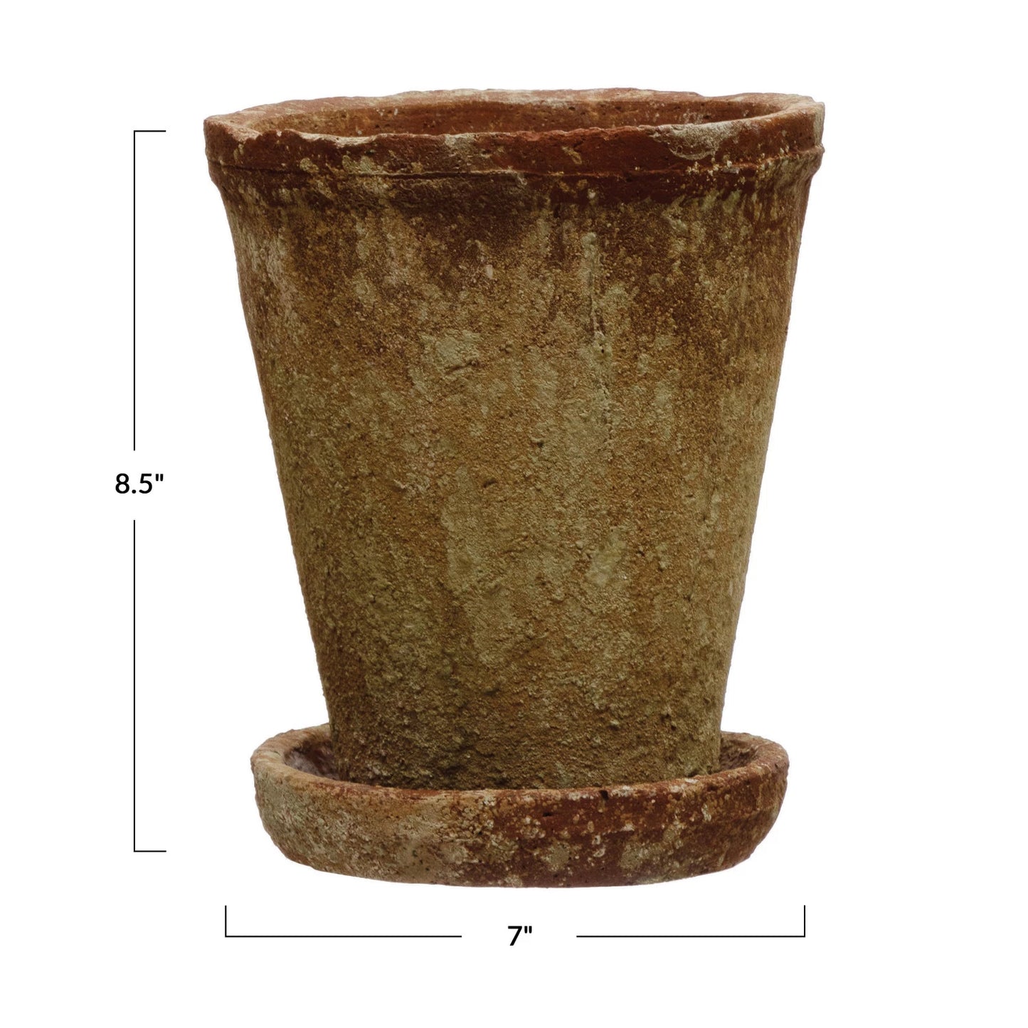 Distressed Cement Planter with Saucer, Set of 2, Holds 5" Pot
