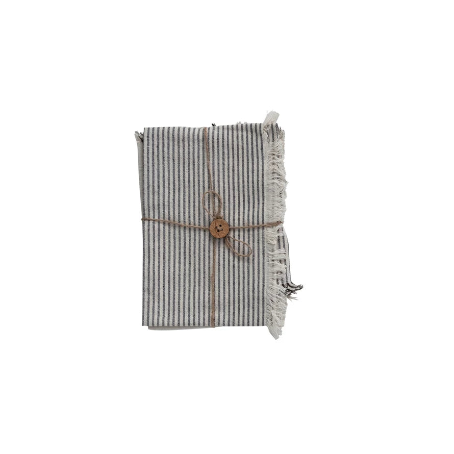 28"L x 18"W Woven Cotton Tea Towels w/ Stripes & Fringe, Set of 2