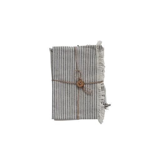 28"L x 18"W Woven Cotton Tea Towels w/ Stripes & Fringe, Set of 2